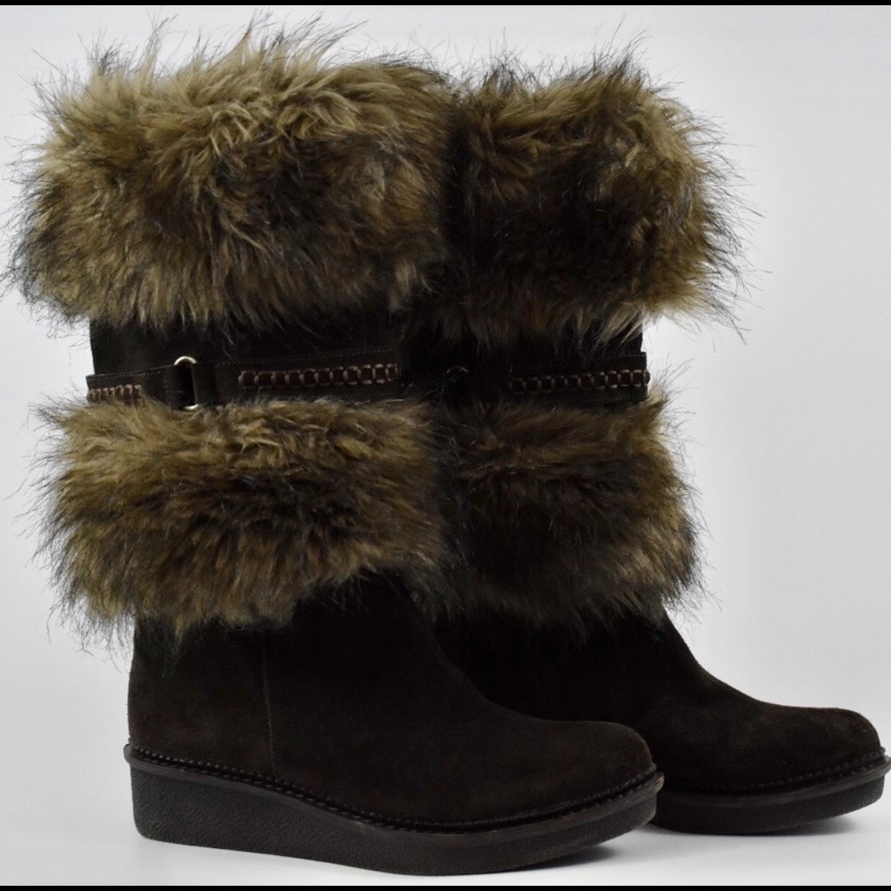 B Makowsky Dark Brown Cobb Suede Leather Boots